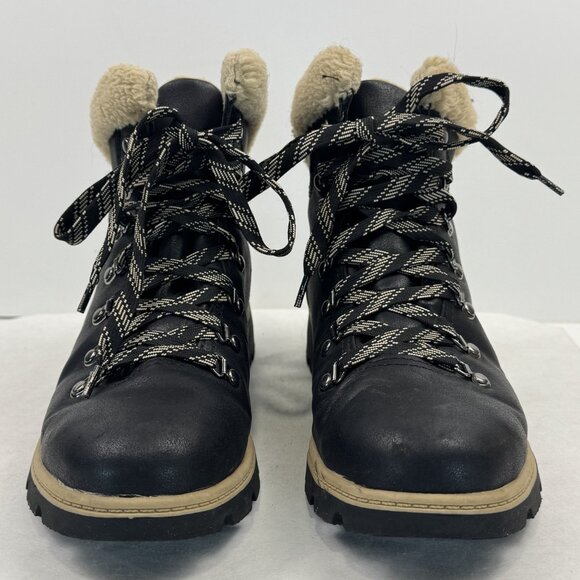 Time Tru Womens Size 8 Black Hiker Ankle Boots Sherpa Trim Lace Up Lug Sole - Picture 5 of 14